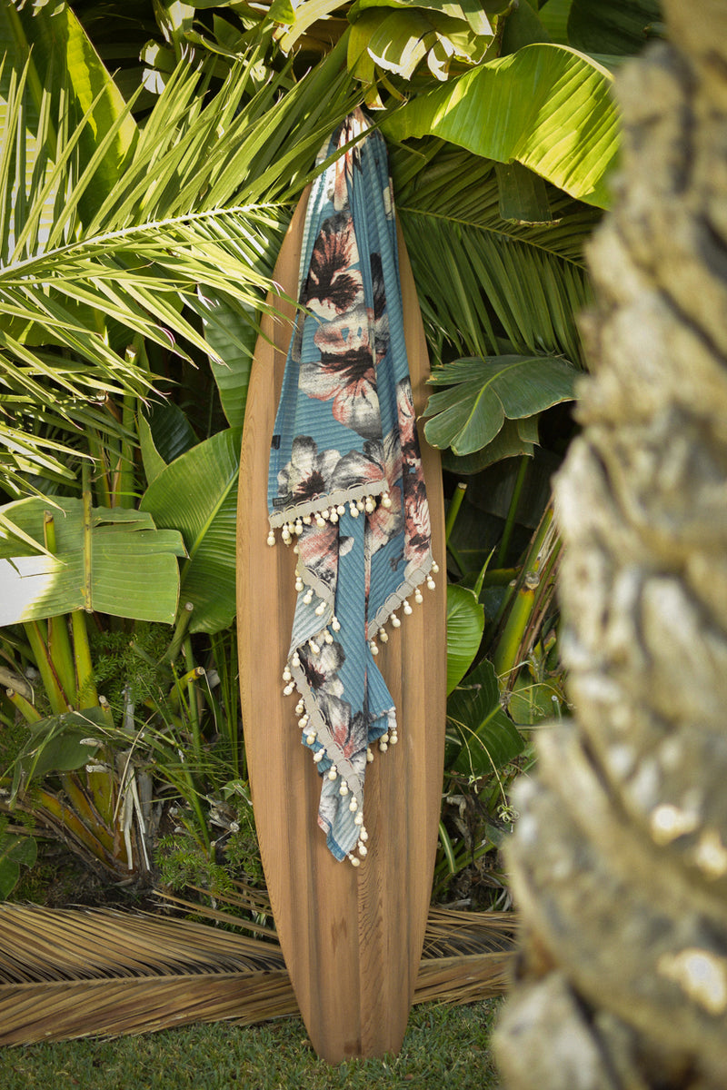 Hawaiian print beach towel, beach towel wood beads, luxury beach wrap, beach towel, sarong, poncho, pearl swimwear, heather fish
