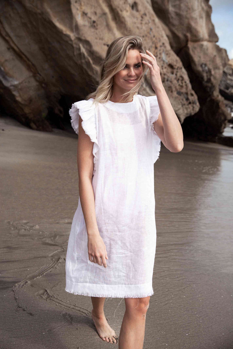 white ruffle beach dress PQ Swim Marie Ruffle Dress